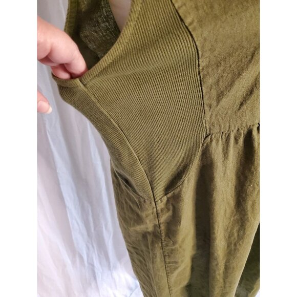 Cottagecore Terzo Millennio Linen Dress Women’s L Green Silver Trim Italy Boho - Picture 3 of 15